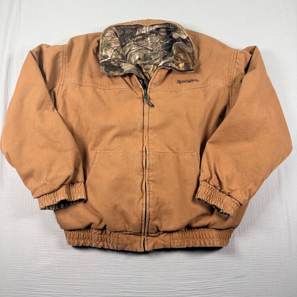 Y2k Remington Mens XL Reversible‎ Jacket Brown Duck Canvas Realtree Camo Hunting - Picture 2 of 9